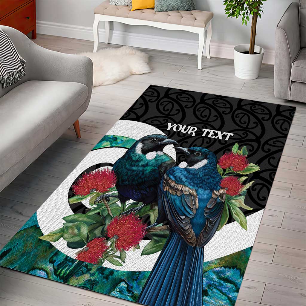 Personalised Valentine's Day New Zealand Area Rug Tui Bird Couple Kowhaiwhai Mix Pohutukawa