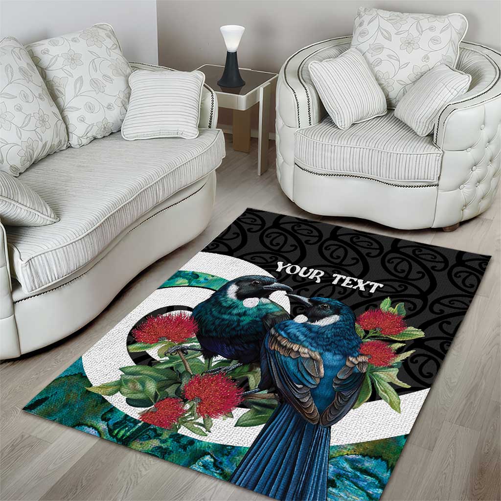 Personalised Valentine's Day New Zealand Area Rug Tui Bird Couple Kowhaiwhai Mix Pohutukawa