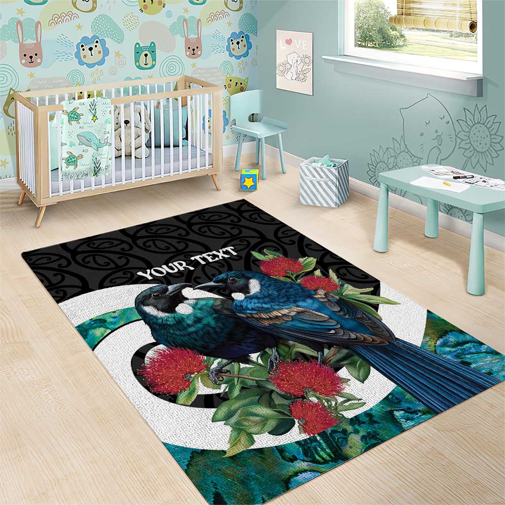 Personalised Valentine's Day New Zealand Area Rug Tui Bird Couple Kowhaiwhai Mix Pohutukawa