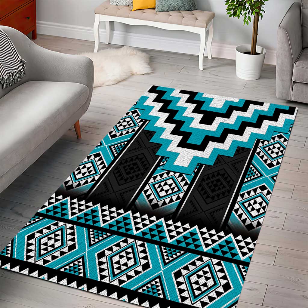 Turquoise Taniko Pattern Aotearoa Area Rug Niho Taniwha Mix Poutama