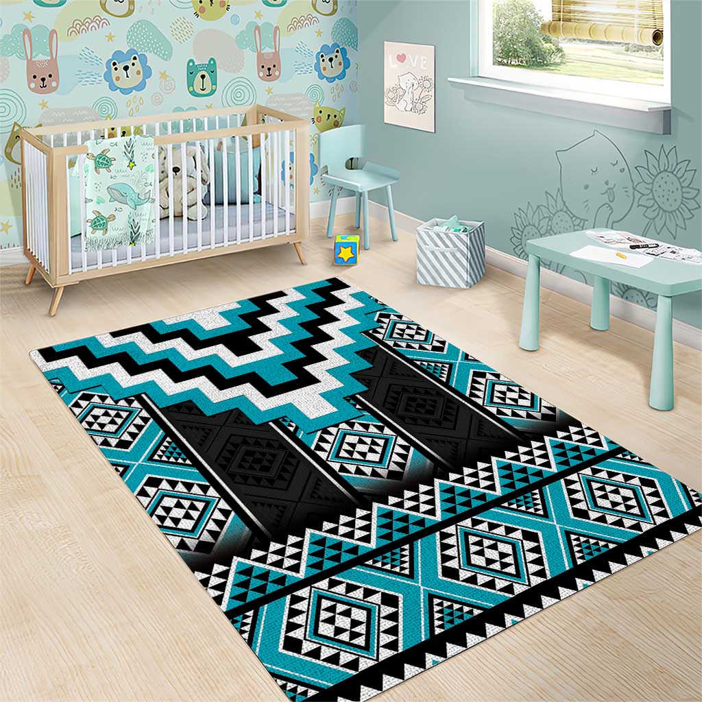 Turquoise Taniko Pattern Aotearoa Area Rug Niho Taniwha Mix Poutama