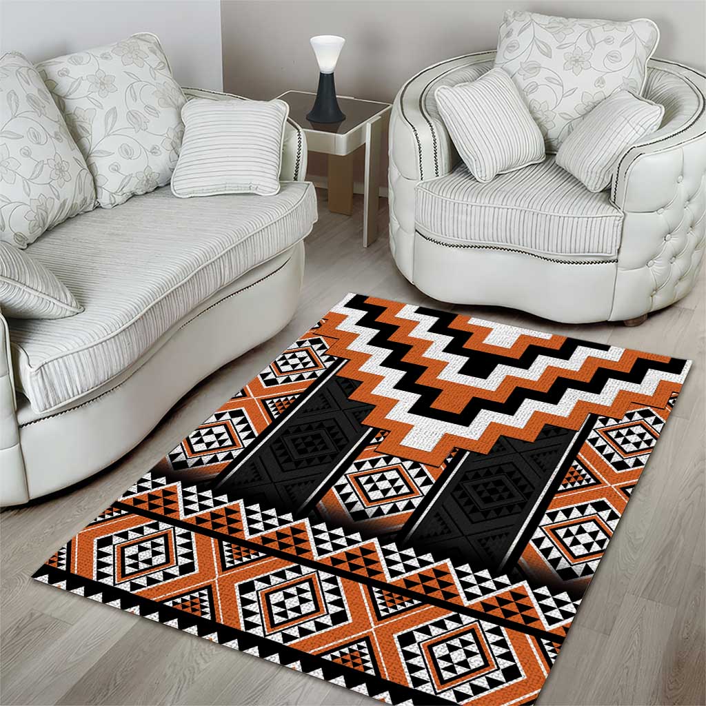 Orange Taniko Pattern Aotearoa Area Rug Niho Taniwha Mix Poutama