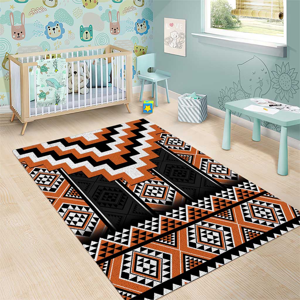 Orange Taniko Pattern Aotearoa Area Rug Niho Taniwha Mix Poutama