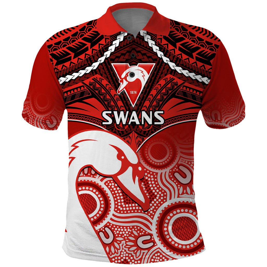 Personalised Sydney Swans Football Polo Shirt Go Swannies Aboriginal Mix Polynesian Pattern LT14