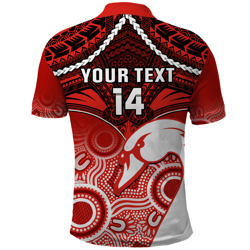 Personalised Sydney Swans Football Polo Shirt Go Swannies Aboriginal Mix Polynesian Pattern LT14