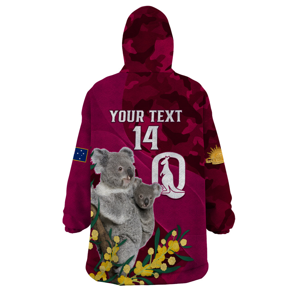 Custom QLD Maroons ANZAC Day Wearable Blanket Hoodie Australian Koala Mix Camouflage