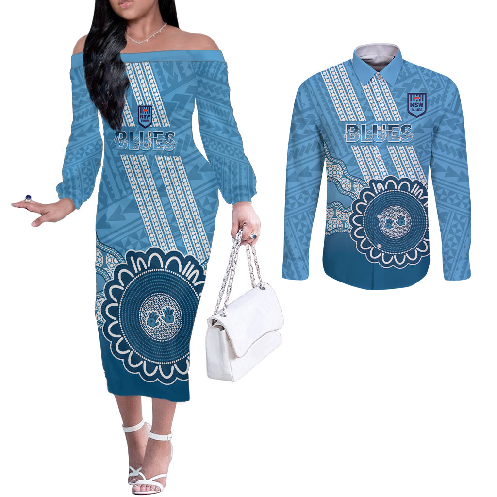 Custom NSW Blues Rugby Couples Matching Off The Shoulder Long Sleeve D ...