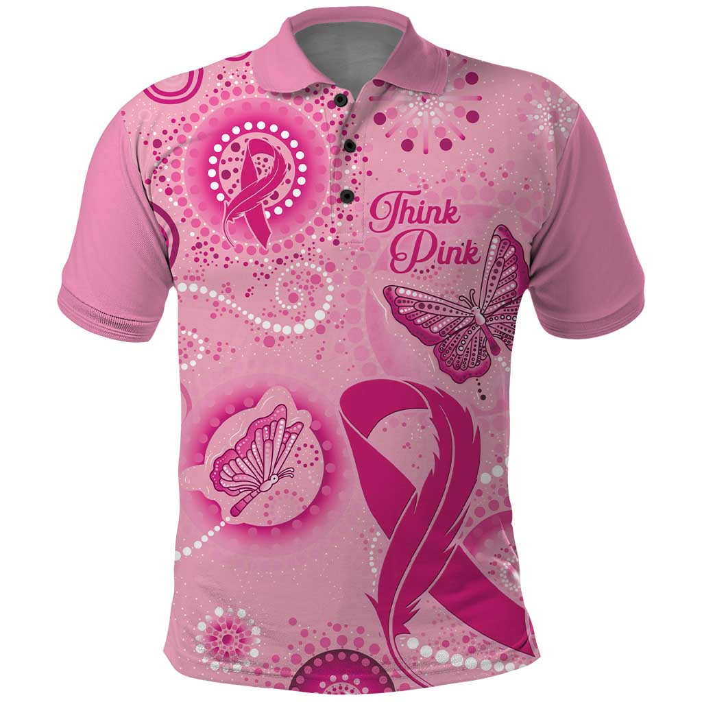 Personalised Australia Indigenous Polo Shirt Breast Cancer Ribbon Think Pink - Pink Version