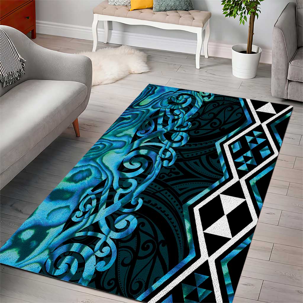 Turquoise Aotearoa Area Rug Taniko Motifs With Paua Shell Kowhaiwhai