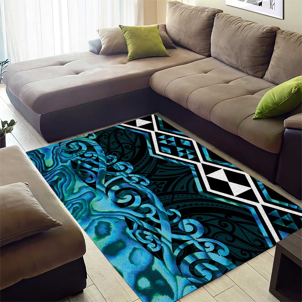 Turquoise Aotearoa Area Rug Taniko Motifs With Paua Shell Kowhaiwhai