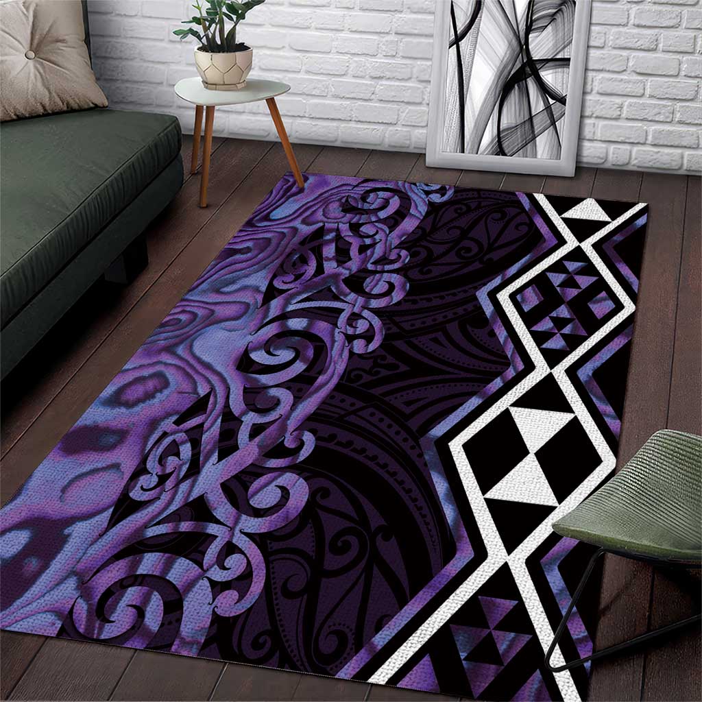 Purple Aotearoa Area Rug Taniko Motifs With Paua Shell Kowhaiwhai