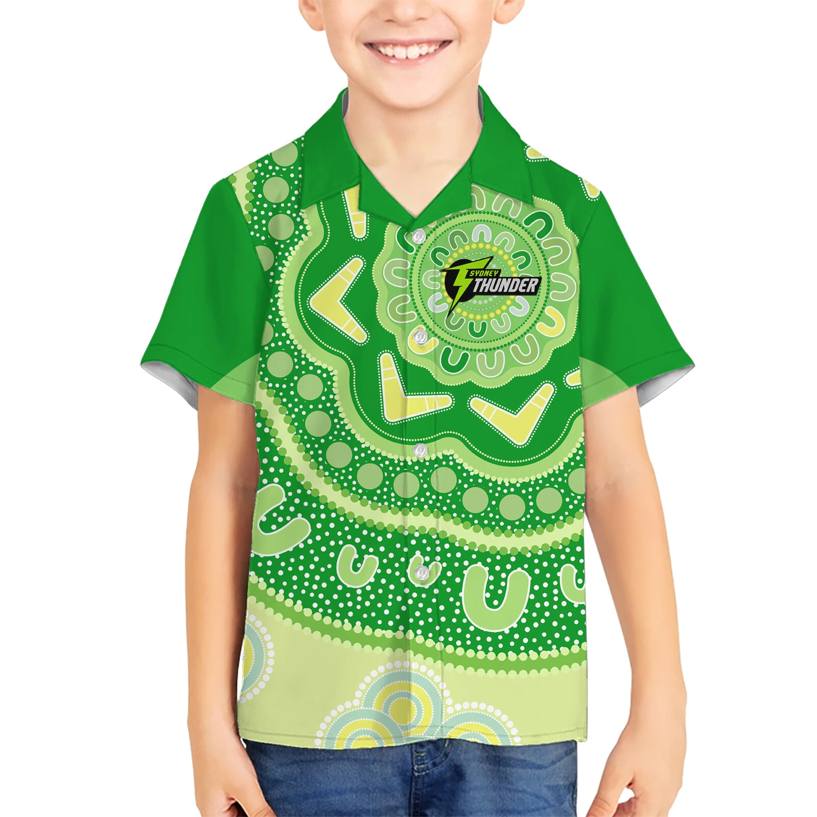 Custom BBL Thunder Cricket Kid Hawaiian Shirt 2024 Aboriginal Art