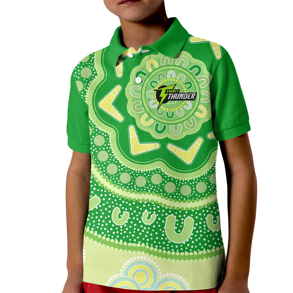 Custom BBL Thunder Cricket Kid Polo Shirt 2024 Aboriginal Art