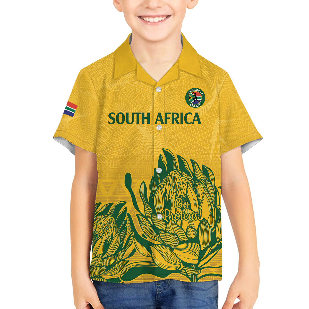 Custom South Africa Cricket Family Matching Puletasi and Hawaiian Shirt 2024 African Pattern Go Proteas