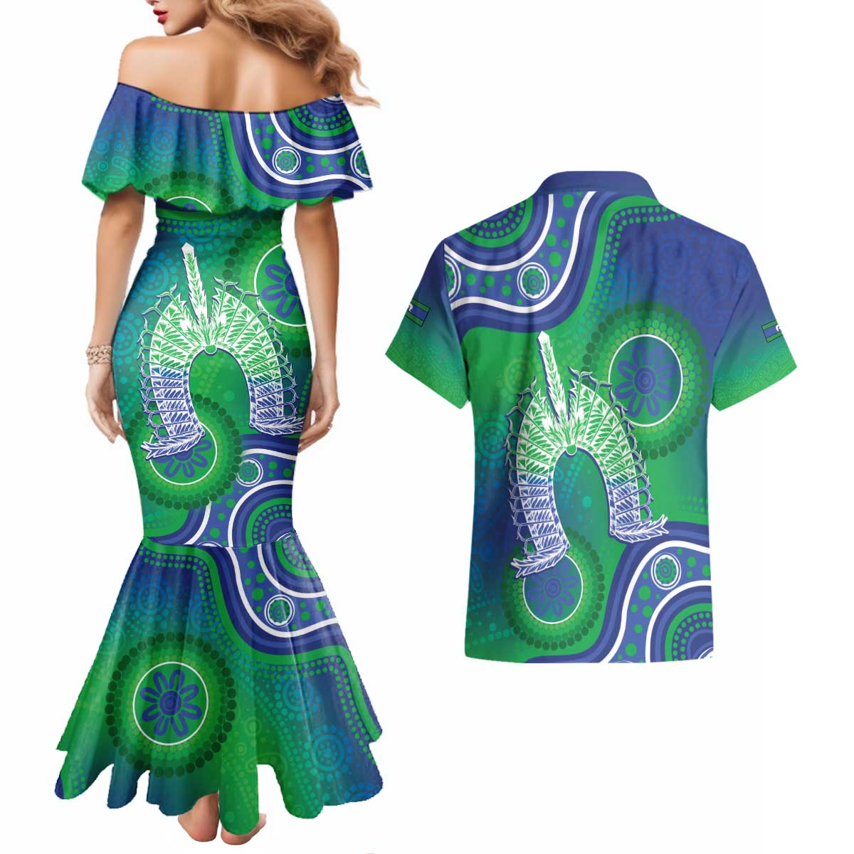 Australia Torres Strait Islanders Couples Matching Mermaid Dress and Hawaiian Shirt Dhari Aboriginal Pattern