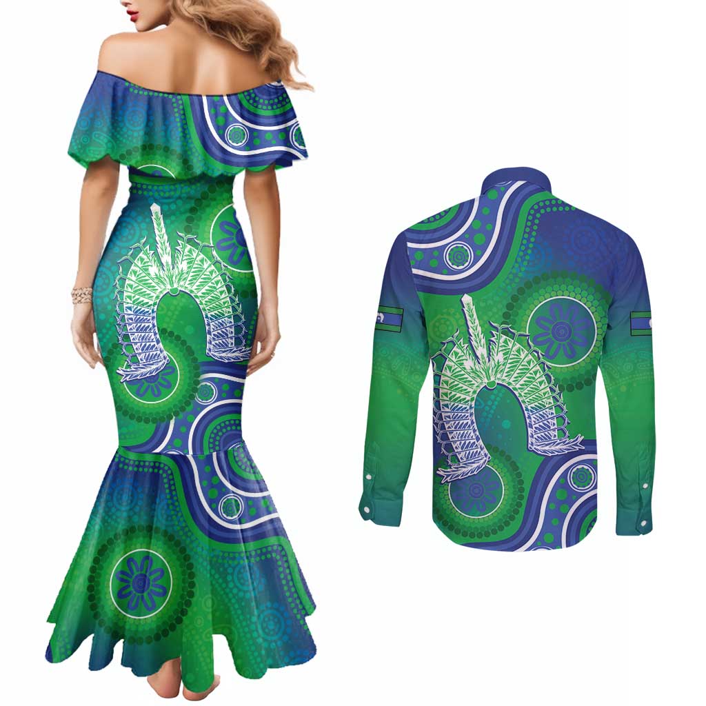 Australia Torres Strait Islanders Couples Matching Mermaid Dress and Long Sleeve Button Shirt Dhari Aboriginal Pattern