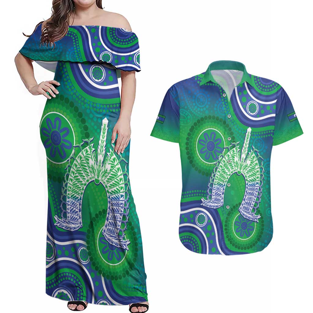 Australia Torres Strait Islanders Couples Matching Off Shoulder Maxi Dress and Hawaiian Shirt Dhari Aboriginal Pattern