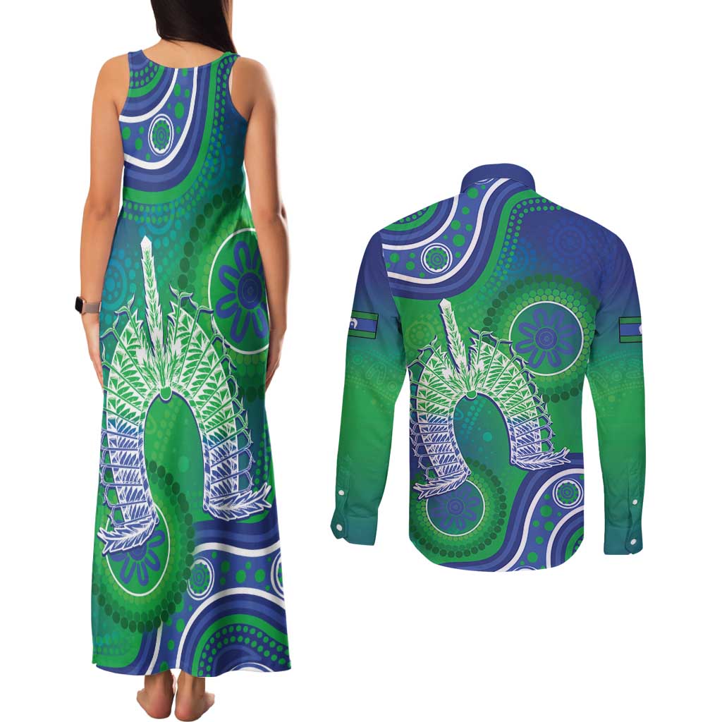 Australia Torres Strait Islanders Couples Matching Tank Maxi Dress and Long Sleeve Button Shirt Dhari Aboriginal Pattern