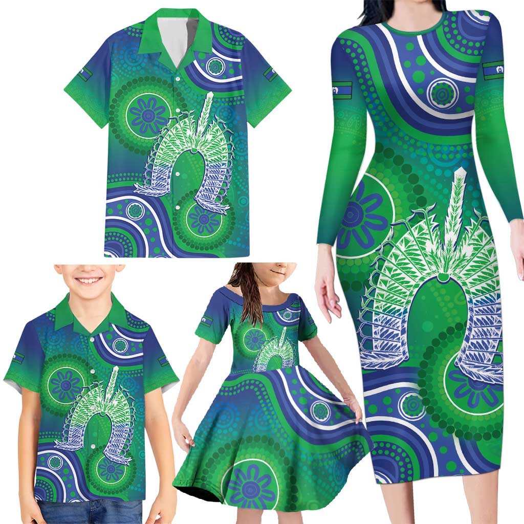 Australia Torres Strait Islanders Family Matching Long Sleeve Bodycon Dress and Hawaiian Shirt Dhari Aboriginal Pattern