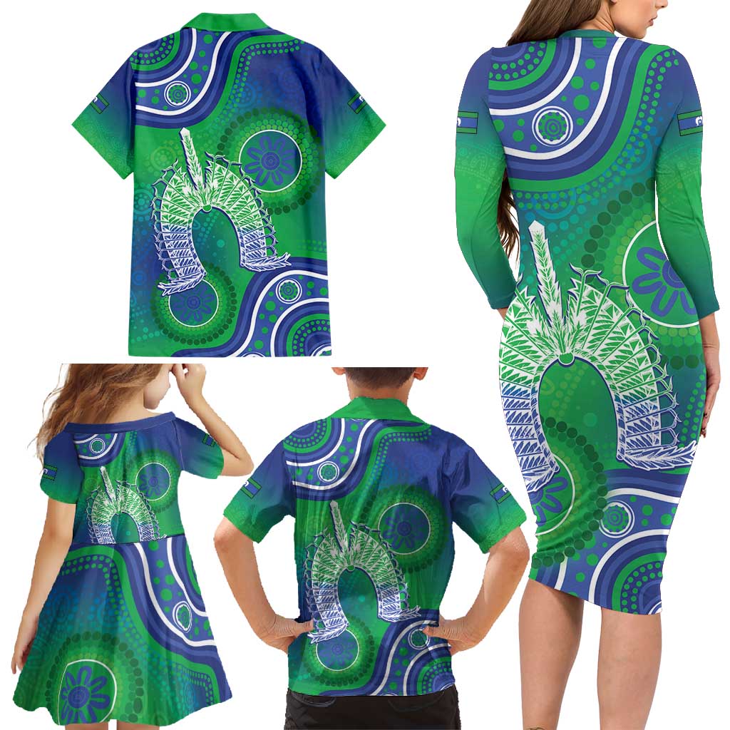 Australia Torres Strait Islanders Family Matching Long Sleeve Bodycon Dress and Hawaiian Shirt Dhari Aboriginal Pattern