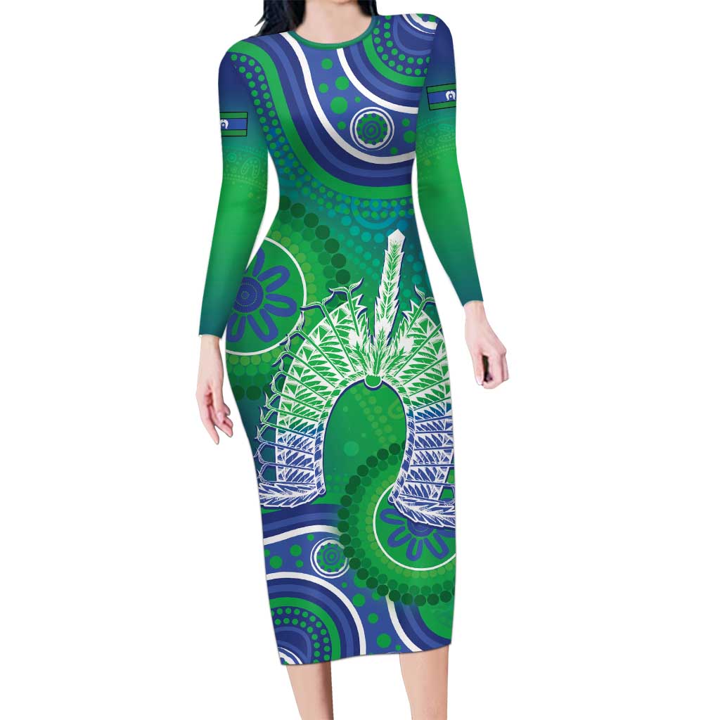 Australia Torres Strait Islanders Family Matching Long Sleeve Bodycon Dress and Hawaiian Shirt Dhari Aboriginal Pattern