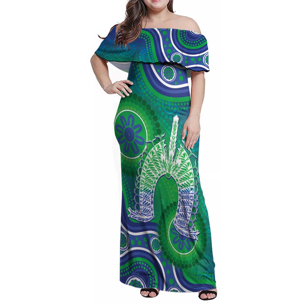 Australia Torres Strait Islanders Family Matching Off Shoulder Maxi Dress and Hawaiian Shirt Dhari Aboriginal Pattern