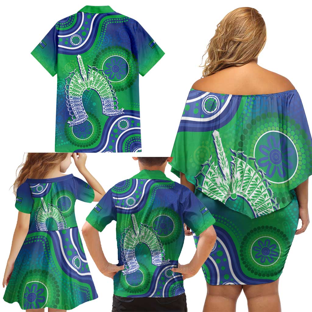 Australia Torres Strait Islanders Family Matching Off Shoulder Short Dress and Hawaiian Shirt Dhari Aboriginal Pattern