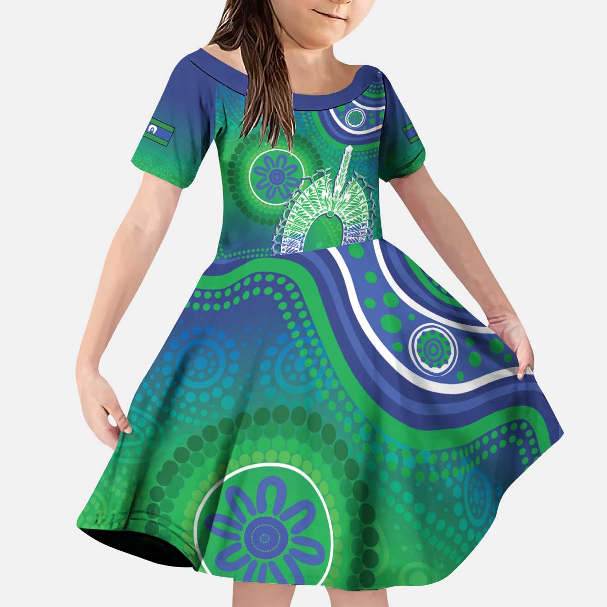 Australia Torres Strait Islanders Kid Short Sleeve Dress Dhari Aboriginal Pattern