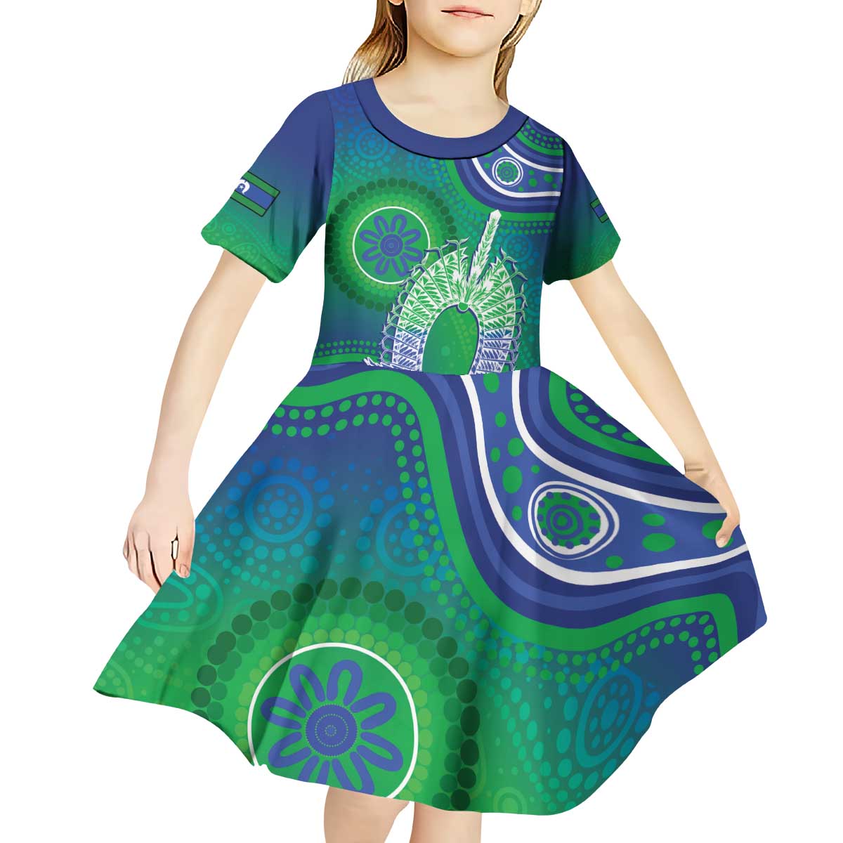 Australia Torres Strait Islanders Kid Short Sleeve Dress Dhari Aboriginal Pattern