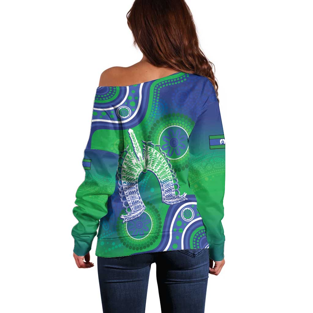 Australia Torres Strait Islanders Off Shoulder Sweater Dhari Aboriginal Pattern