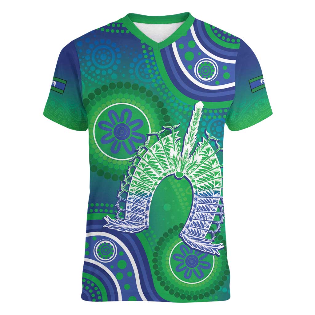 Australia Torres Strait Islanders Women V-Neck T-Shirt Dhari Aboriginal Pattern