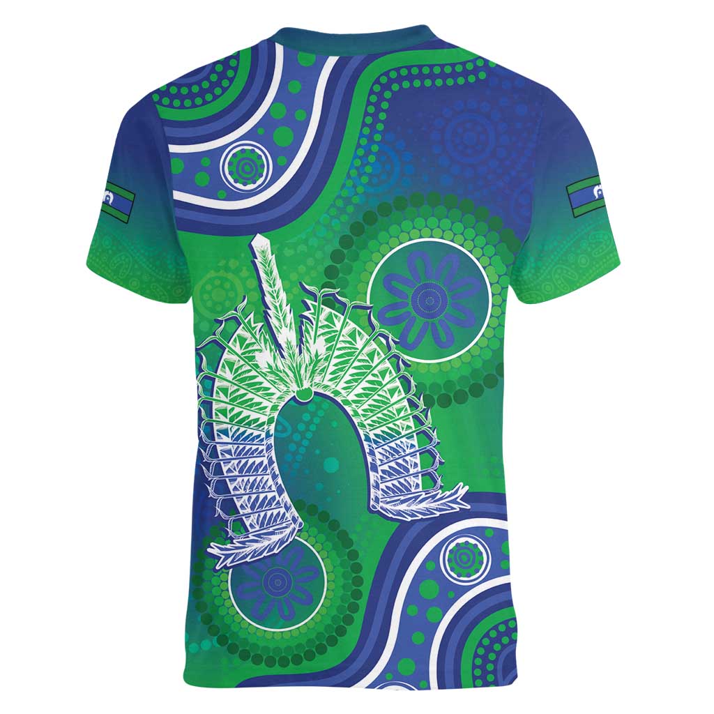 Australia Torres Strait Islanders Women V-Neck T-Shirt Dhari Aboriginal Pattern