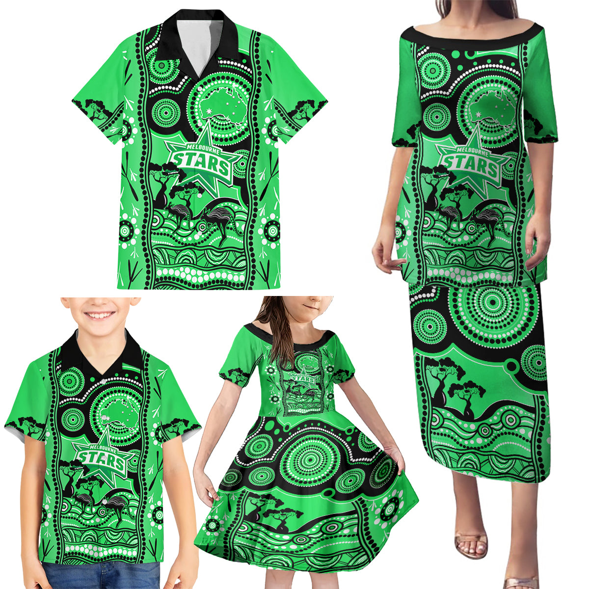 custom-melbourne-stars-cricket-family-matching-puletasi-dress-and-hawaiian-shirt-happy-australia-day-aboriginal-art