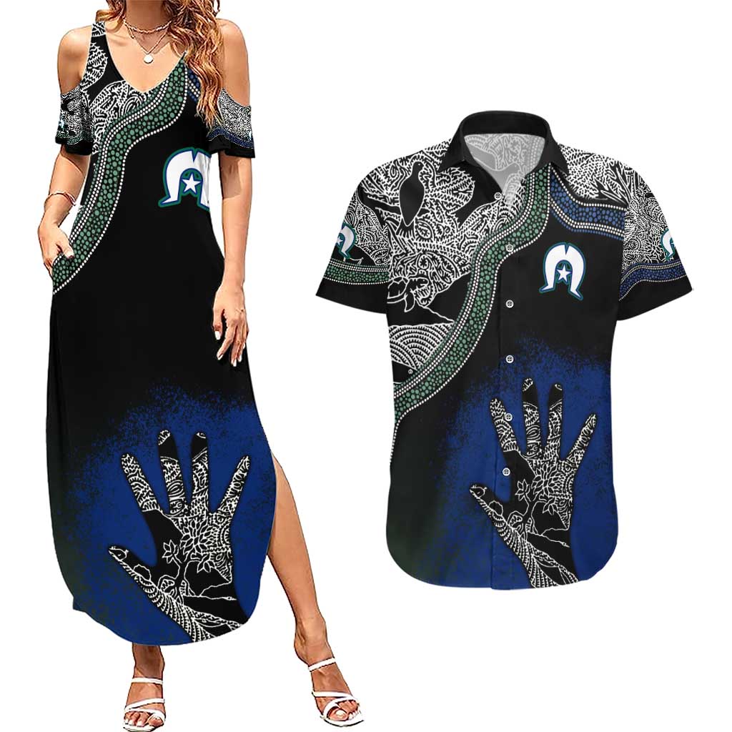 Black And White Aboriginal - Torres Strait Islanders Flag Couples Matching Summer Maxi Dress and Hawaiian Shirt TS04