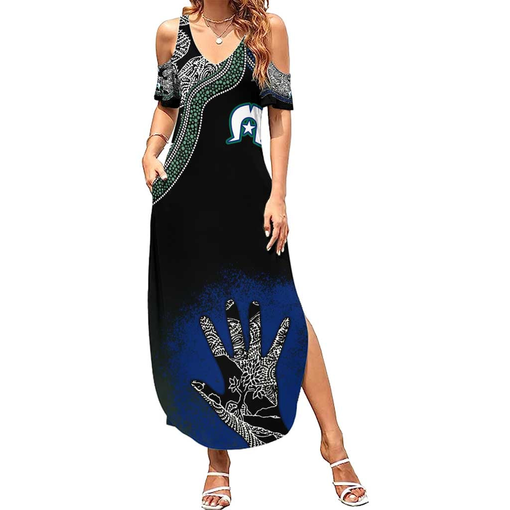 Black And White Aboriginal - Torres Strait Islanders Flag Family Matching Summer Maxi Dress and Hawaiian Shirt TS04