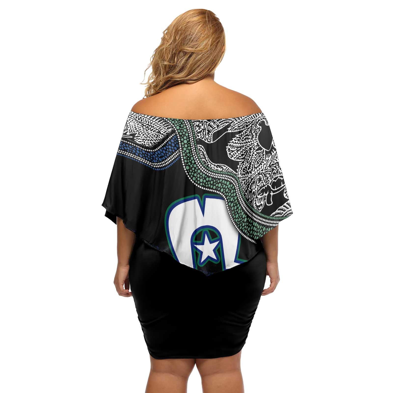 Black And White Aboriginal - Torres Strait Islanders Flag Off Shoulder Short Dress TS04