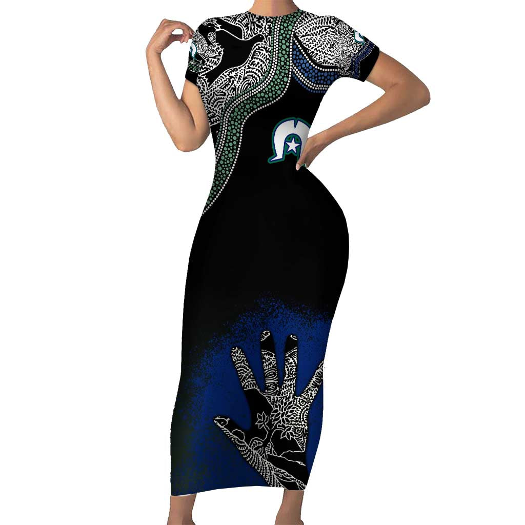 Black And White Aboriginal - Torres Strait Islanders Flag Short Sleeve Bodycon Dress TS04