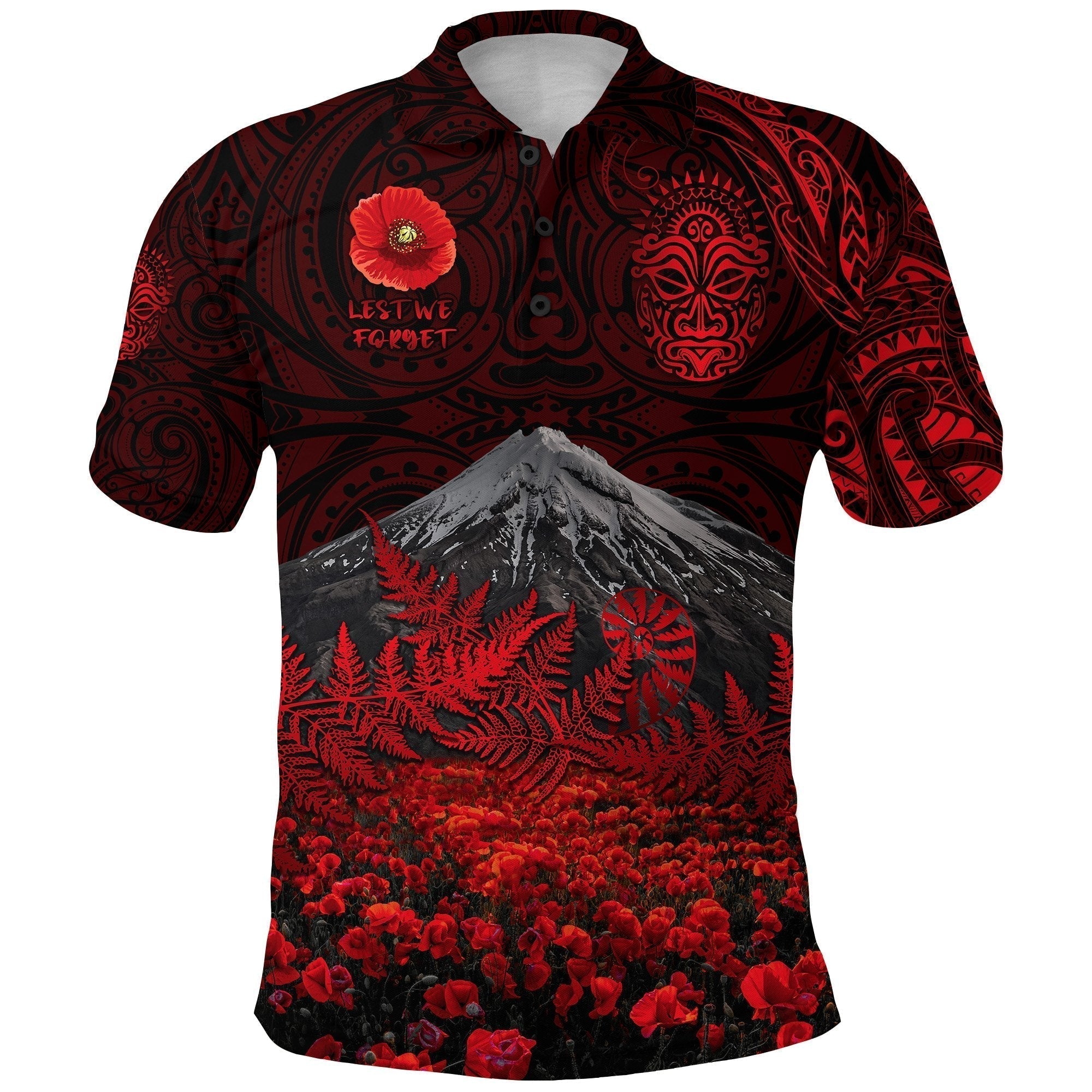 warriors-rugby-polo-shirt-new-zealand-mount-taranaki-with-poppy-flowers-anzac-vibes