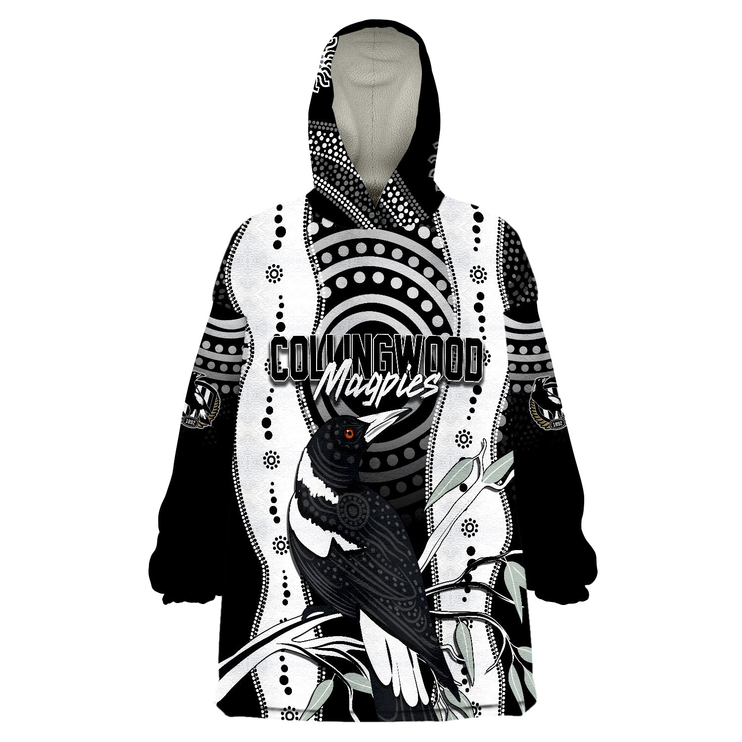 personalised-collingwood-magpies-aboriginal-artsy-vibes-wearable-blanket-hoodie