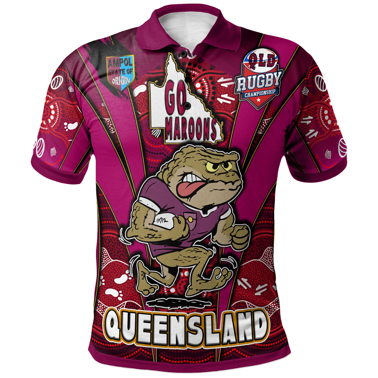 custom-queensland-maroons-mascot-with-aboriginal-art-state-of-origin-polo-shirt-rlt12