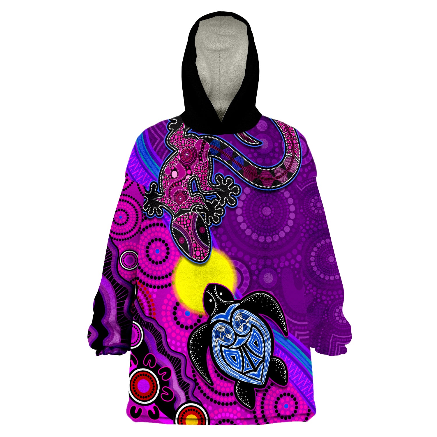 custom-personalised-australia-lizard-and-turtle-aboriginal-art-beautiful-life-wearable-blanket-hoodie