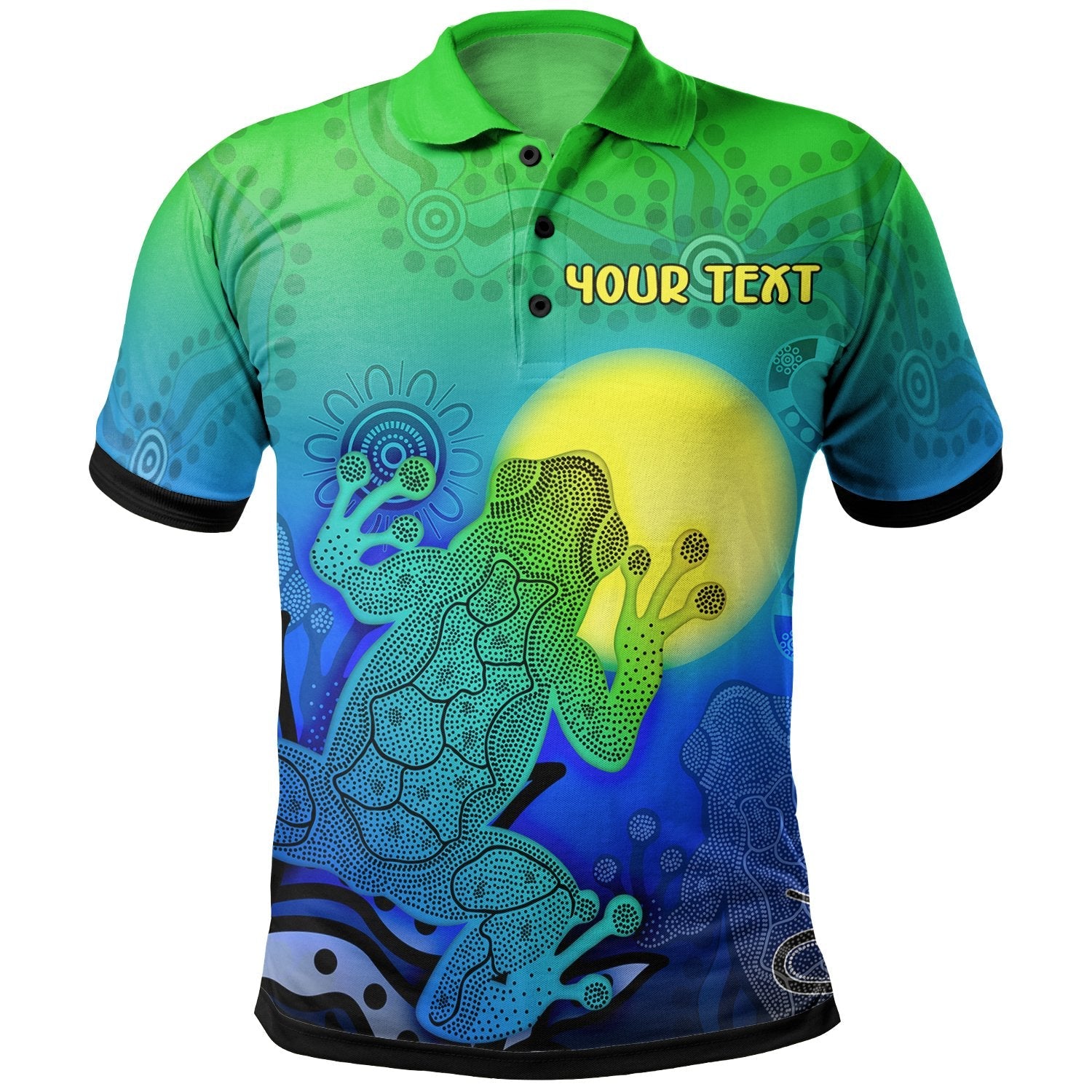 custom-aboriginal-polo-shirts-indigenous-frog-blue