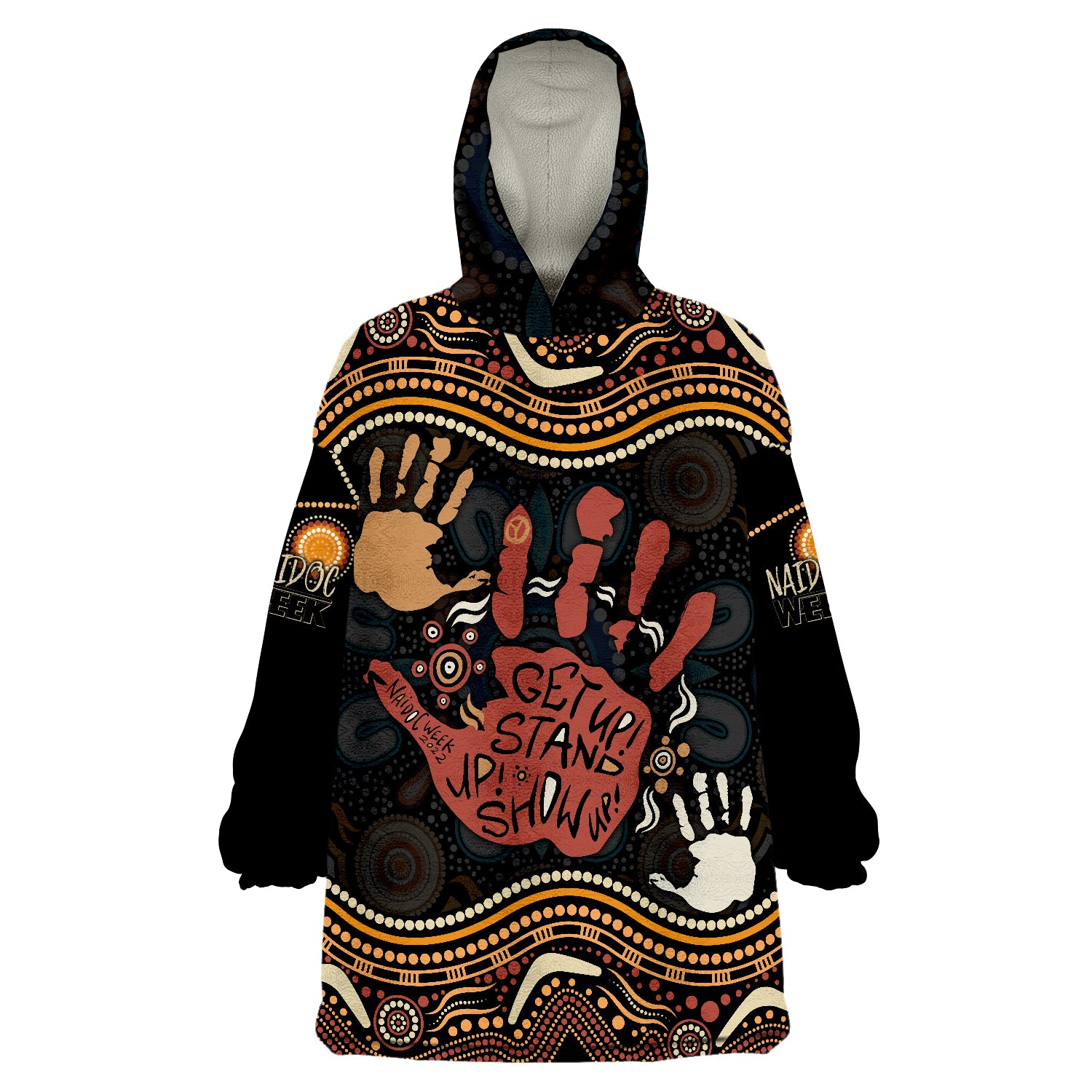 personalised-naidoc-week-2022-aboriginal-art-hand-stencils-wearable-blanket-hoodie