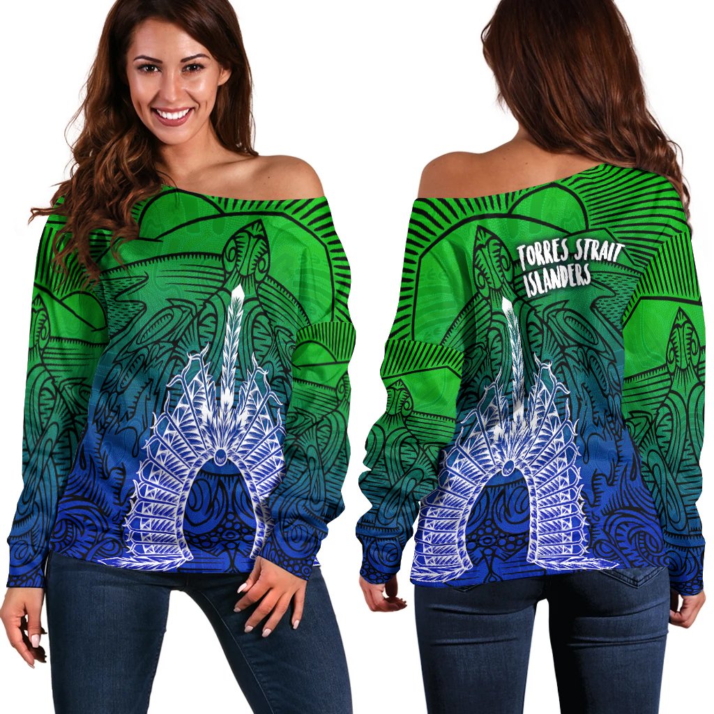 torres-strait-islanders-womens-off-shoulder-sweater-turtle-and-dhari-mask