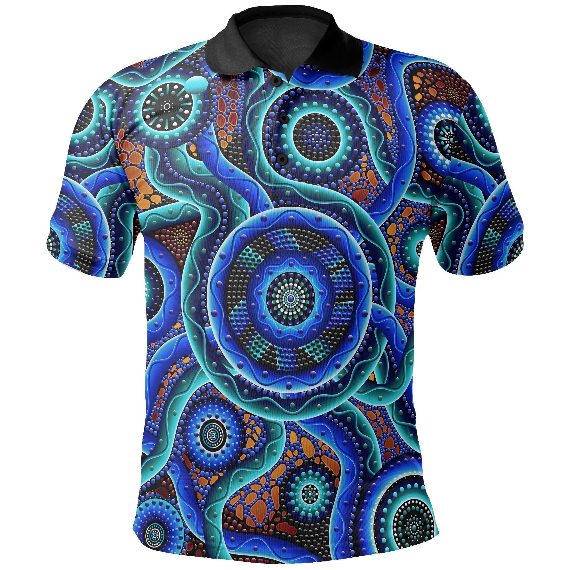 vibe-hoodie-polo-shirt-aboriginal-painting-shirt-blue-dot-painting-art