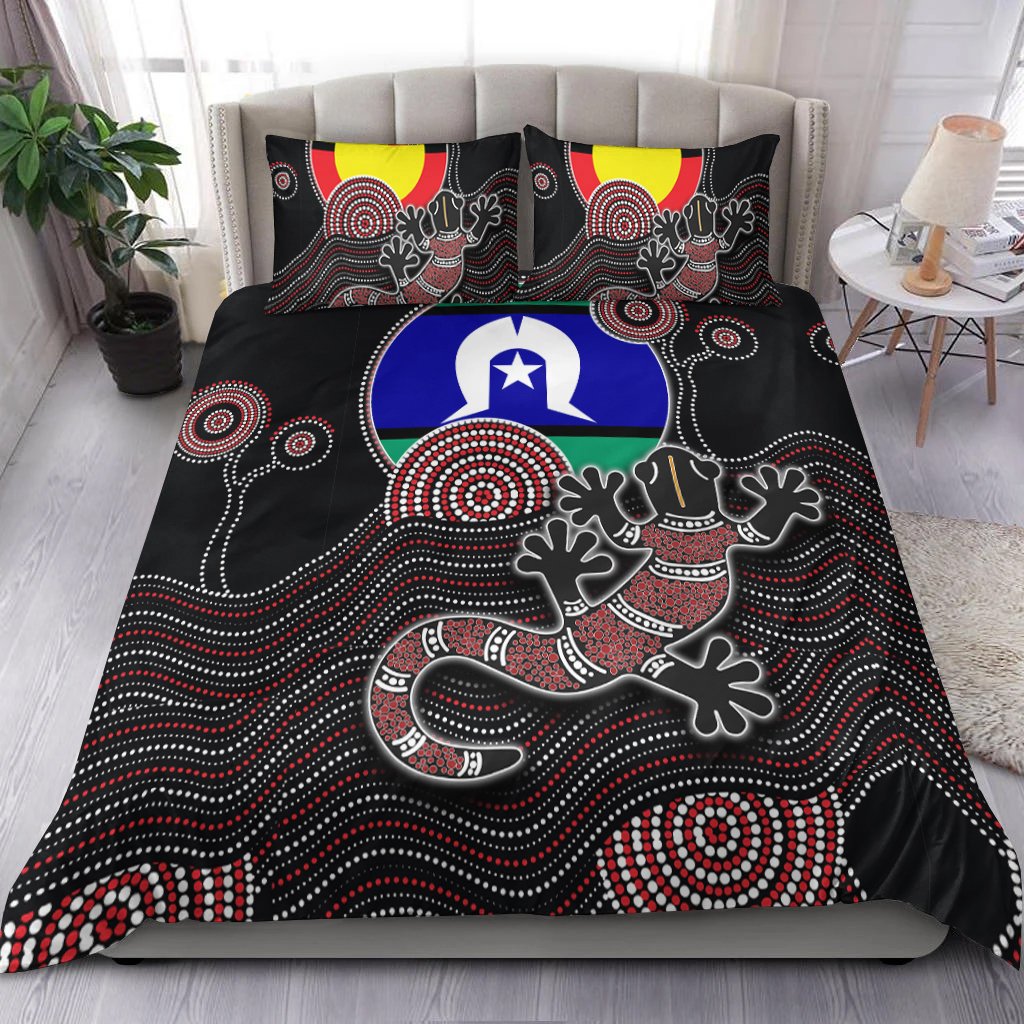 aboriginal-bedding-set-gecko-with-torres-strait-islanders-flag