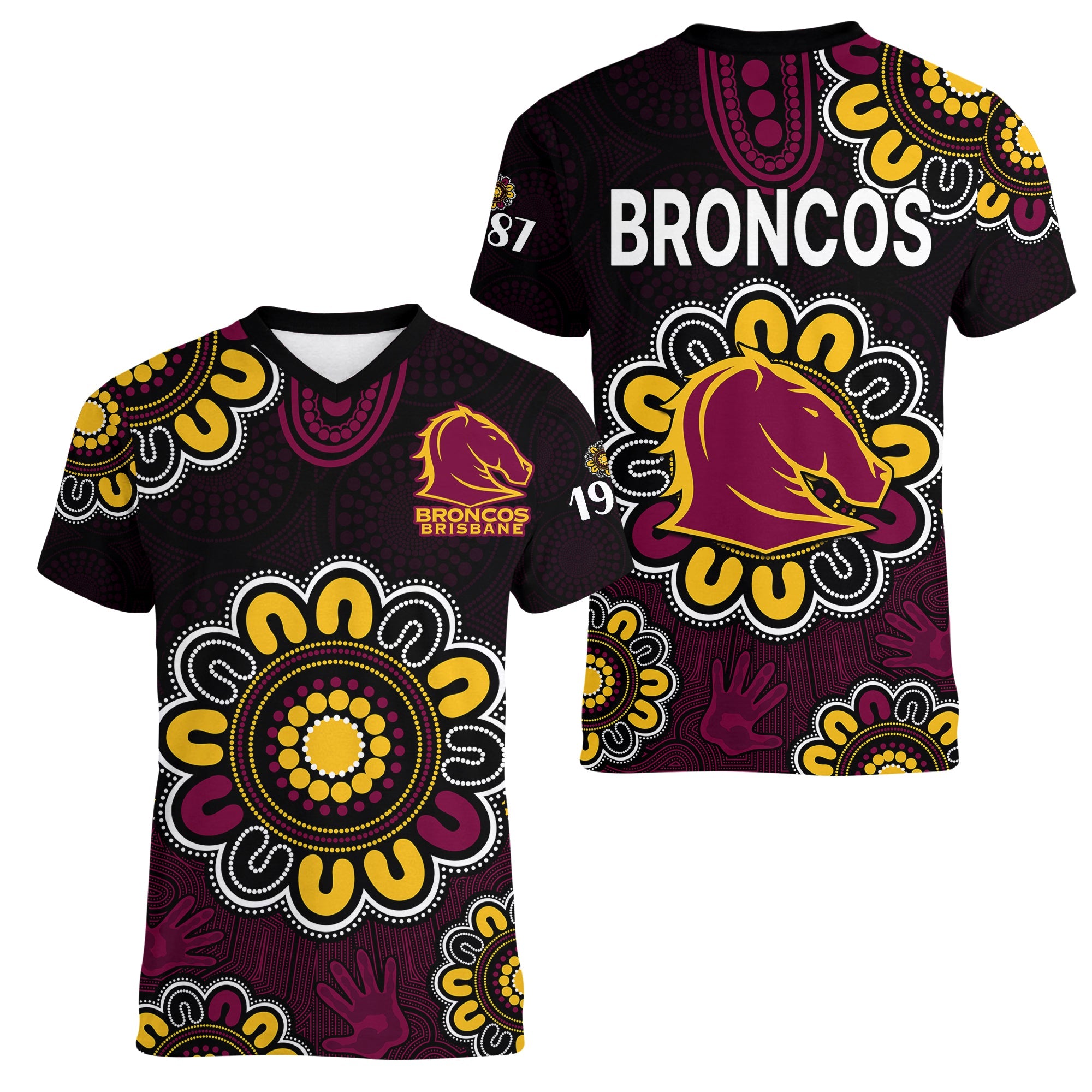 nrl-brisbane-broncos-rugby-1987-aboriginal-women-v-neck-t-shirt