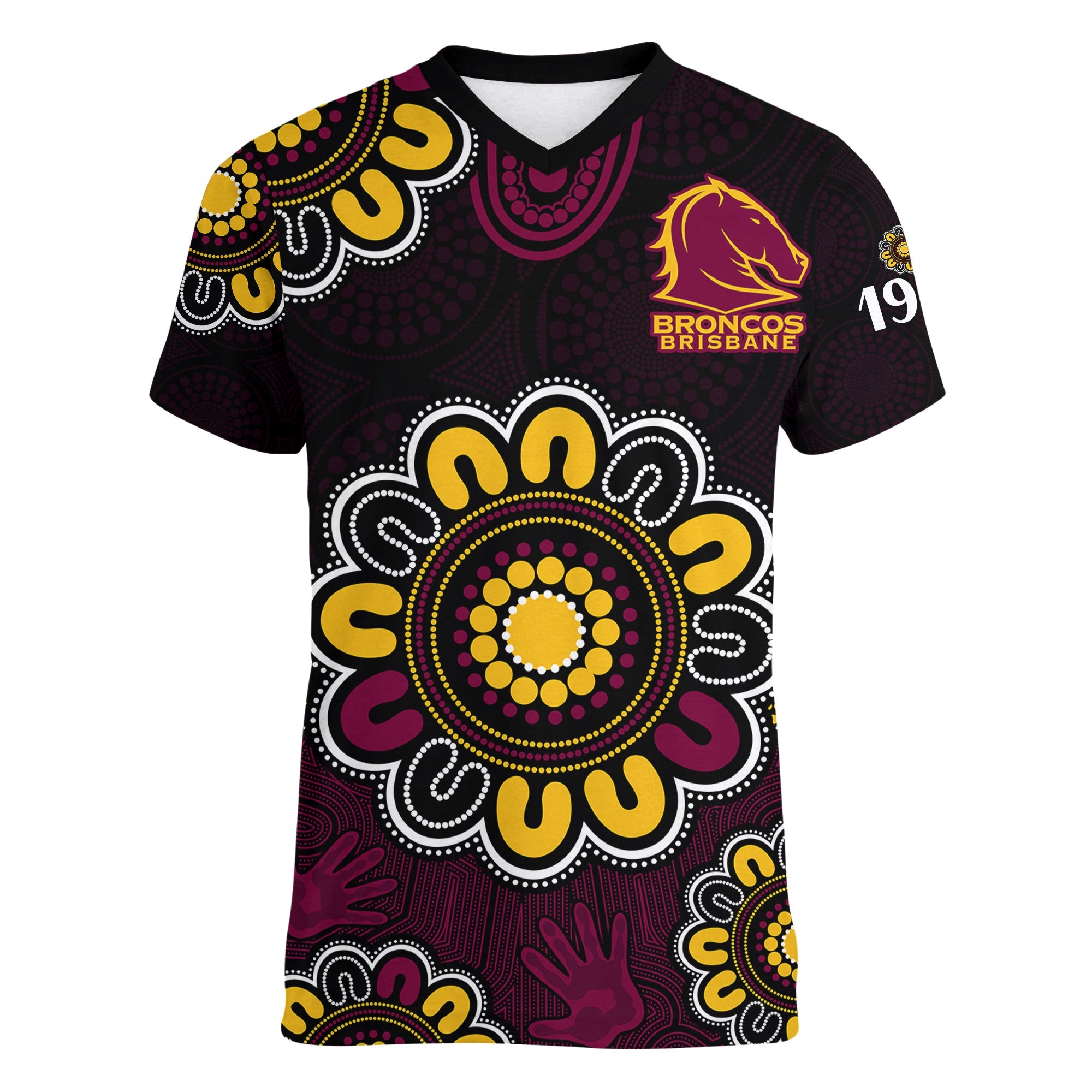 nrl-brisbane-broncos-rugby-1987-aboriginal-women-v-neck-t-shirt