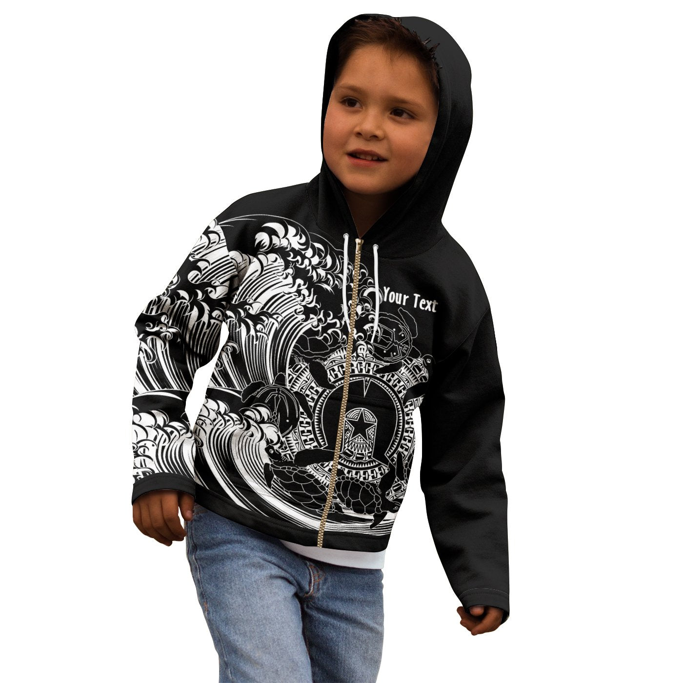 custom-aboriginal-kid-zip-up-hoodie-torres-strait-islands-in-wave-black