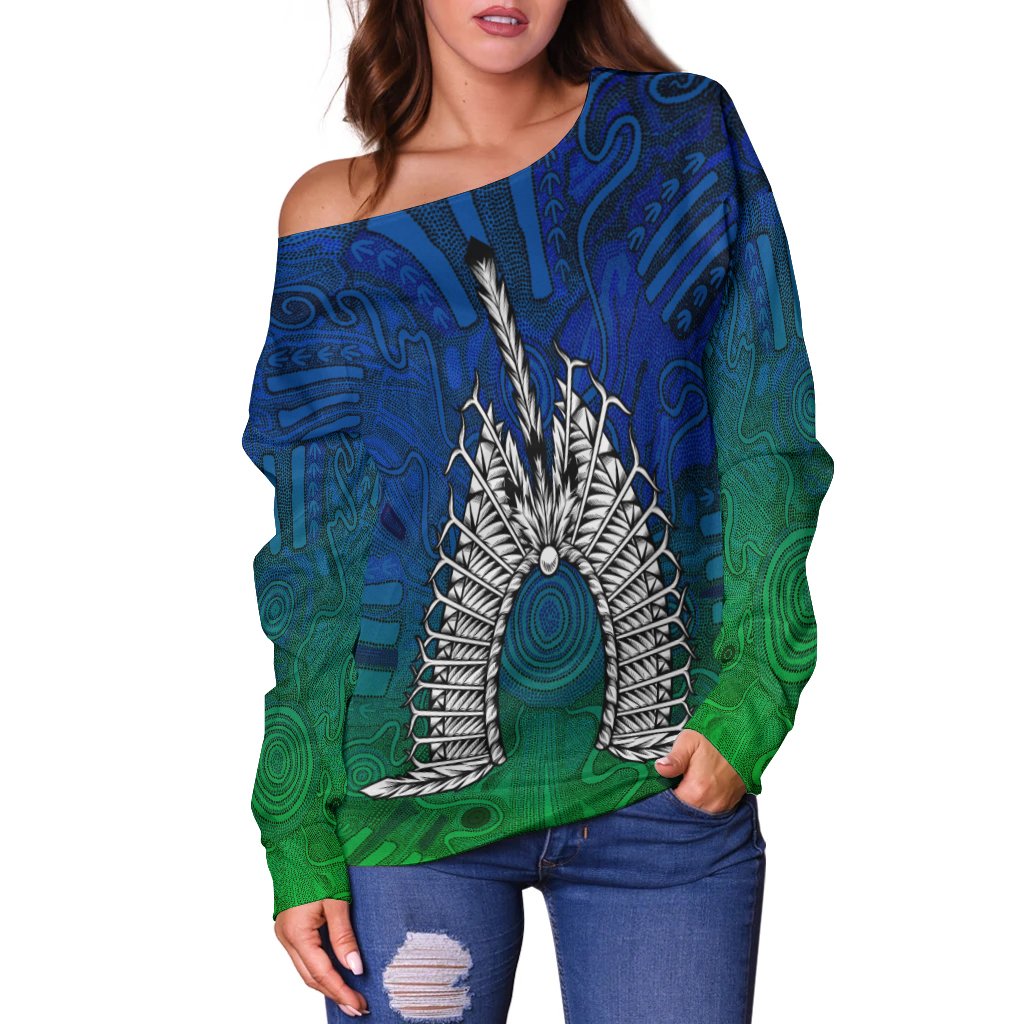 torres-strait-islander-womens-off-shoulder-sweater-dhari-mask